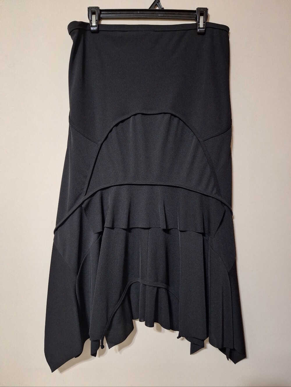 Danier Black Asymmetrical Ruffle Tiered Midi Skirt Whimsigoth Goth Sz Large - Picture 6 of 7